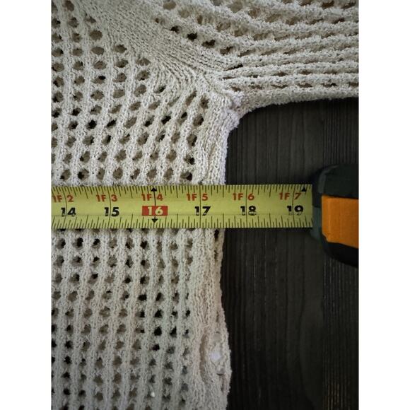 Old Navy Boho Fairy Open Stitch Knit Cropped Boucle Sweater Crochet Ivory M - Picture 5 of 9